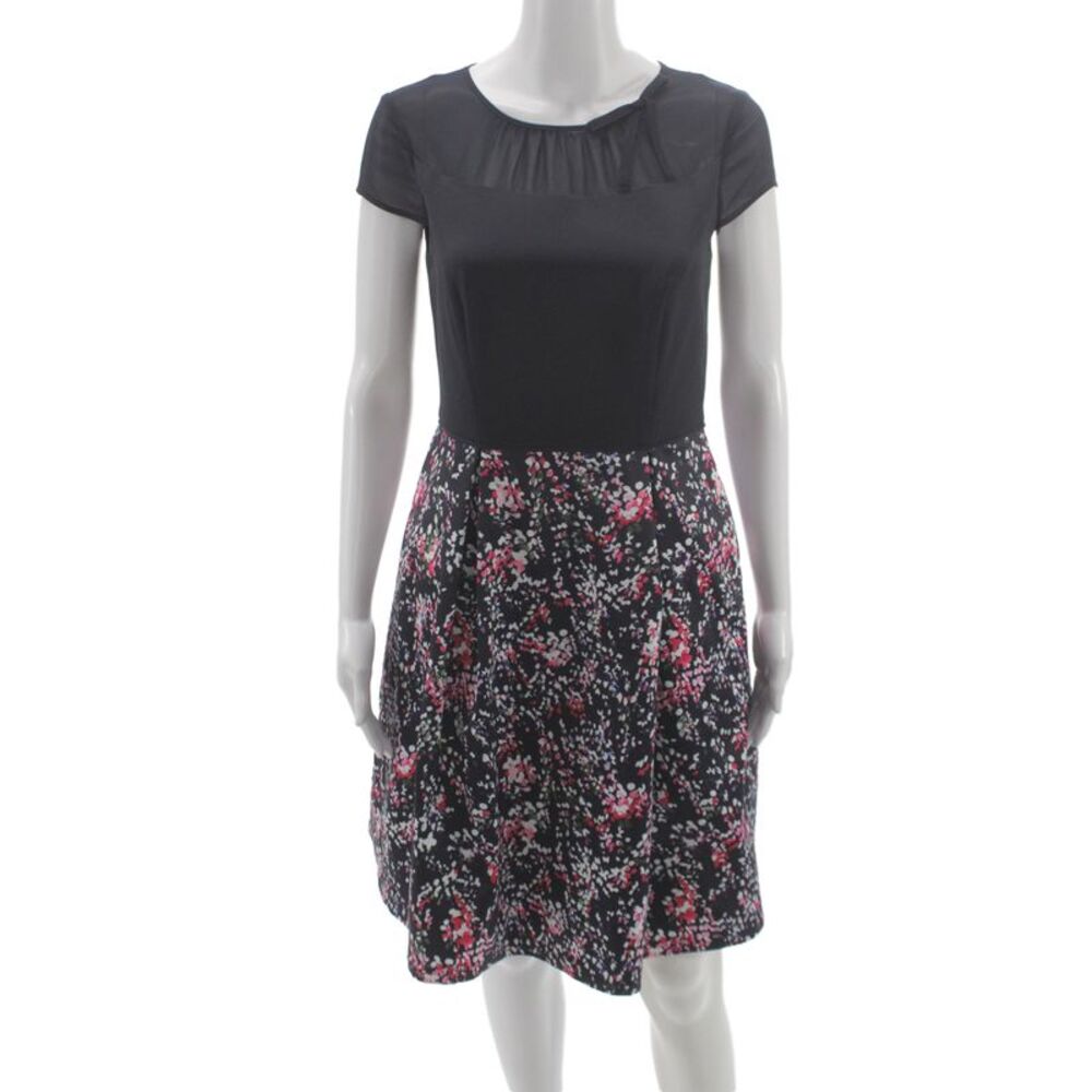 COMMA Womens Fit & Flare Floral Black Button Short Sleeve Dress Size 36
